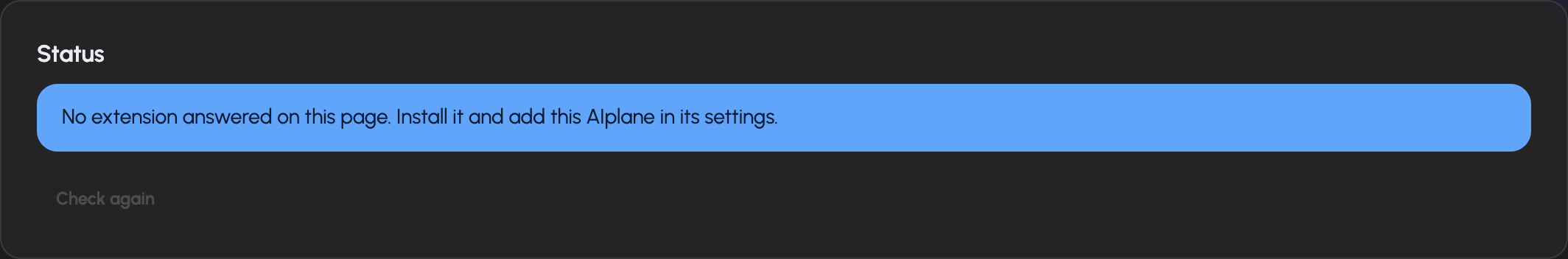 The browser status card reports whether the paired extension answered on this page.